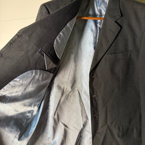 Vicci Uomo Suit Black Window Pane 4 Button Jacket & Pants Cuffed Hem Sz 42L/35W - Picture 8 of 15